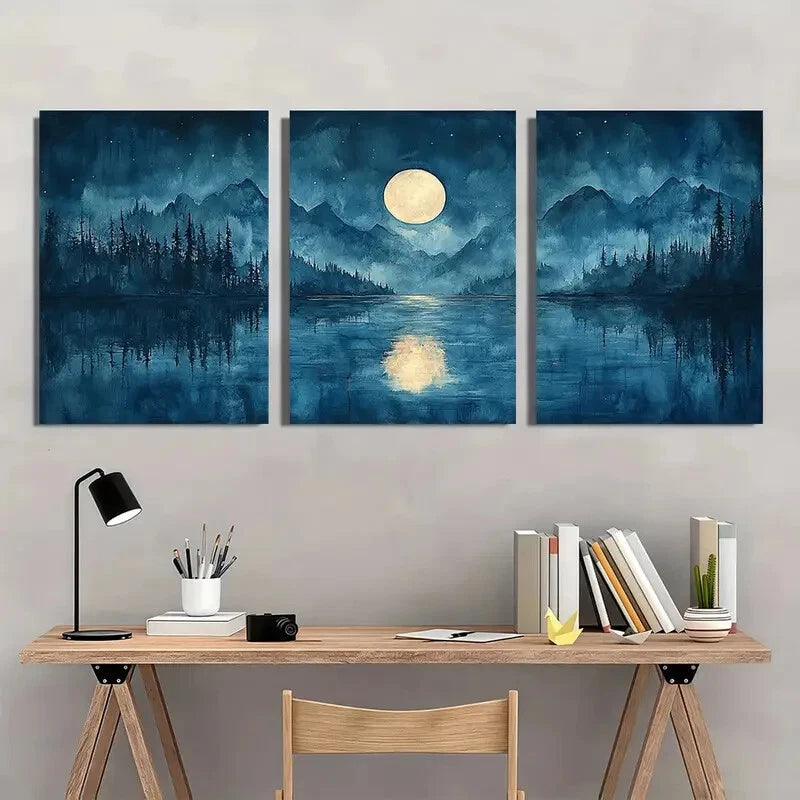 3pcs Serene Abstract Watercolor Reflections Metal Print Ready to Hang Art