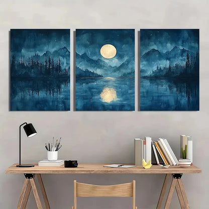 3pcs Serene Abstract Watercolor Reflections Metal Print Ready to Hang Art