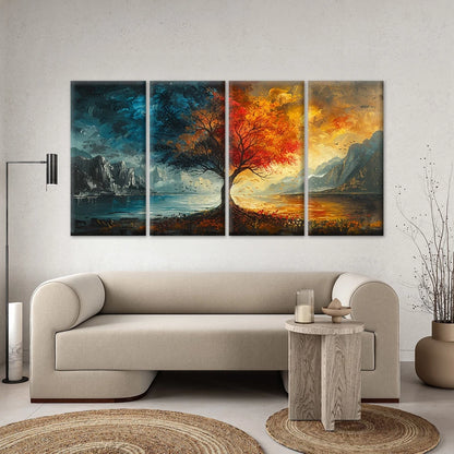 4pcs Rainbow Four Seasons Tree Wall Art Canvas Framed 45x80cm - High Quality Print 100% Australian Made Wall Canvas Ready to Hang