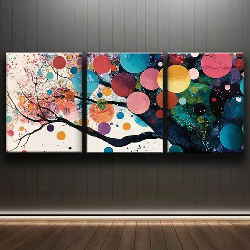3pcs Colorful Trees with Circles Beauty Perfect Wall Art Set Canvas Unframed - High Quality Print 100% Australian Made Wall Canvas