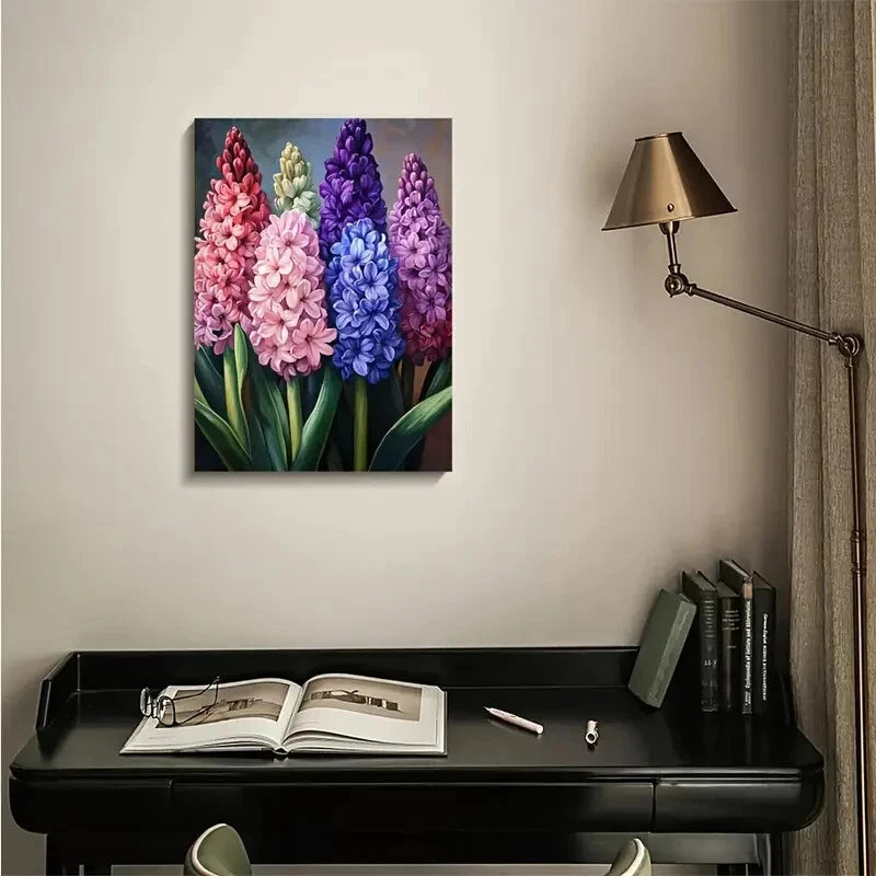 Vibrant Hyacinths Floral Painting in Pink, White 40x60cm Metal Print Ready to Hang