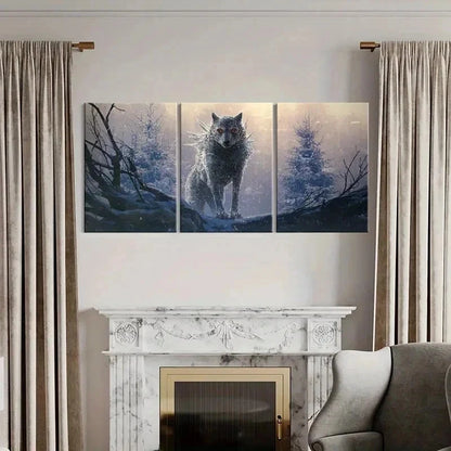 3pcs Snow Wolf King Anime Style Decor Wall Art Set Canvas Framed 40x60cm - High Quality Print 100% Australian Made Wall Canvas Ready to Hang