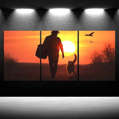 3pcs A Man And a Dog Carrying a Guitar Metal Print Ready to Hang Art