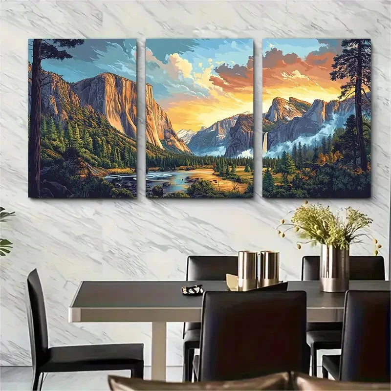 3pcs Yosemite Falls Scenic California Landscape Metal Print Ready to Hang Art