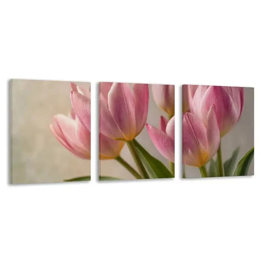 3pcs A Bouquet of Delicate Pink Tulips Flower Wall Art Set Canvas Framed 60x90cm - High Quality Print 100% Australian Made Wall Canvas Ready to Hang