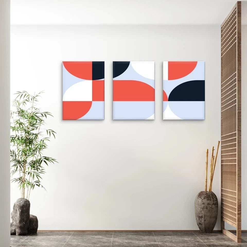 3pcs Modern Geometric Abstract Pattern Neutral Wall Art Set Canvas Framed 40x60cm - High Quality Print 100% Australian Made Wall Canvas Ready to Hang
