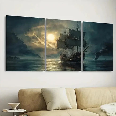 3pcs Rustic Pirate Ship Wall Art Set Canvas Unframed - High Quality Print 100% Australian Made Wall Canvas