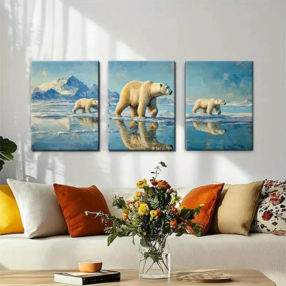 3pcs Icy Wilderness Polarc Majestic Bear Perfect Wall Art Set Canvas Framed 40x60cm - High Quality Print 100% Australian Made Wall Canvas Ready to Hang
