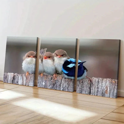 3pcs Animals White Brown & Blue Birds Pets Wall Art Set Canvas Framed 40x60cm - High Quality Print 100% Australian Made Wall Canvas Ready to Hang