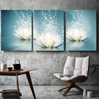 3pcs Tranquil Floral Sparkle Illustration Wall Art Set Canvas Framed 60x90cm - High Quality Print 100% Australian Made Wall Canvas Ready to Hang