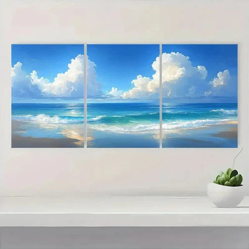 3pcs Ocean & Clouds Contemporary Decor Wall Art Set Canvas Unframed - High Quality Print 100% Australian Made Wall Canvas