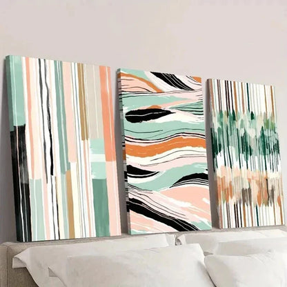 3pcs Modern Colorful Striped Green & Pink Wall Art Canvas Unframed – High Quality Print 100% Australian Made Wall Canvas