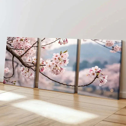 3pcs Sakura Cherry Blossom Tree Branch & Flowers Wall Art Set Canvas Framed 40x60cm - High Quality Print 100% Australian Made Wall Canvas Ready to Hang