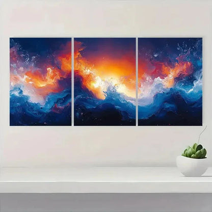 3pcs Vibrant Blue, Orange & Red Swirls DF Wall Art Set Canvas Unframed - High Quality Print 100% Australian Made Wall Canvas