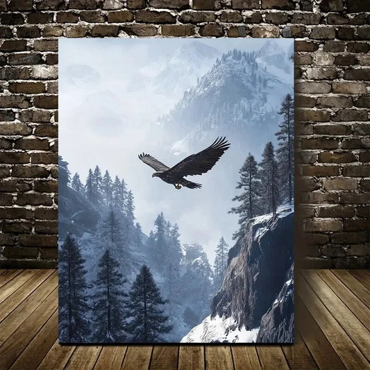 Snowy Mountain Scene with Morning Mist Painting  40x60cm Metal Print Ready to Hang