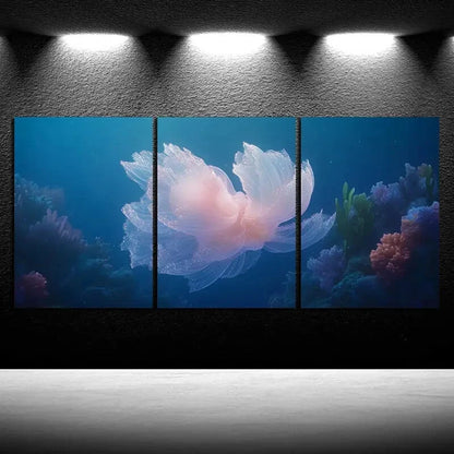 3pcs Jellyfish in the Ocean Scene Metal Print Ready to Hang Art