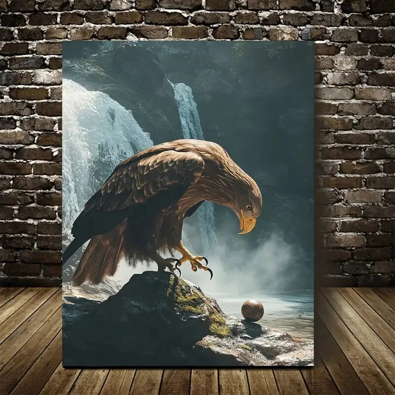 Majestic Eagle Playing with Ball Painting 40x60cm Metal Print Ready to Hang