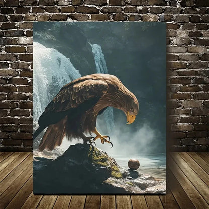 Majestic Eagle Playing with Ball Painting 40x60cm Metal Print Ready to Hang