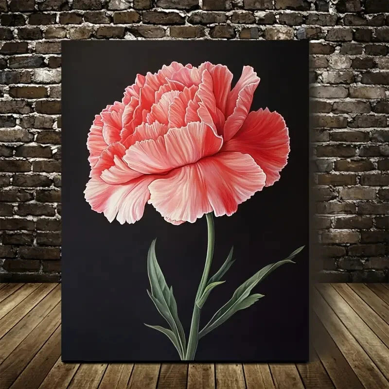 Vibrant Pink Flower Black Background Painting 40x60cm Metal Print Ready to Hang