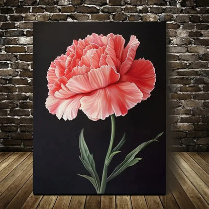 Vibrant Pink Flower Black Background Painting 40x60cm Metal Print Ready to Hang