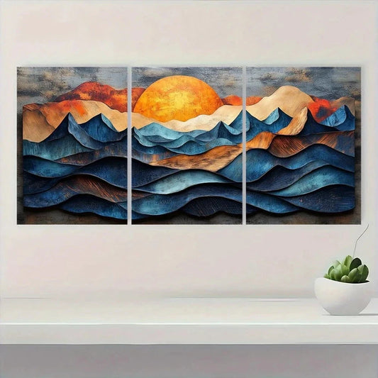 3pcs Modern Abstract Mountain Earth Tone Wall Art Set Canvas Framed 60x90cm - High Quality Print 100% Australian Made Wall Canvas Ready to Hang