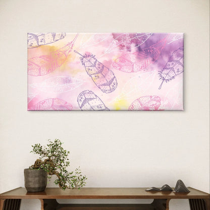 Pink Feather Watercolour Pattern Wall Art Canvas Office Home Framed 120x60cm