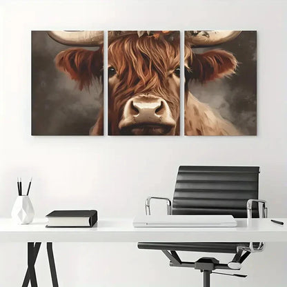 3pcs Farm Animal Paintings Highland Cattle Metal Print Ready to Hang Art