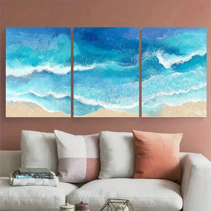 3pcs Ocean Clipart Beach Watercolor Perfect Wall Art Canvas Framed 60x90cm
