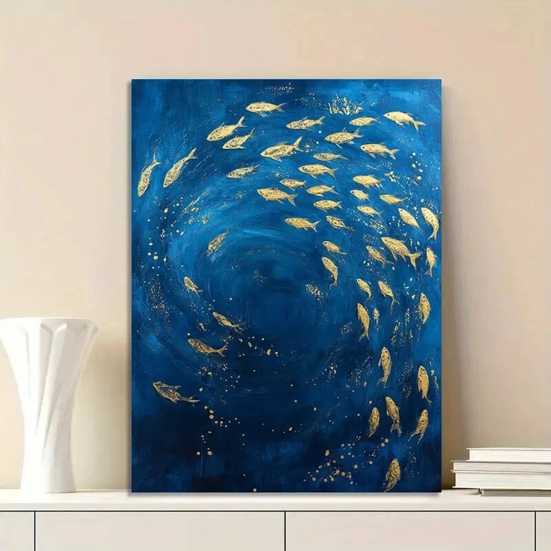 Blue and Golden Underwater Fish Painting  40x60cm Metal Print Ready to Hang