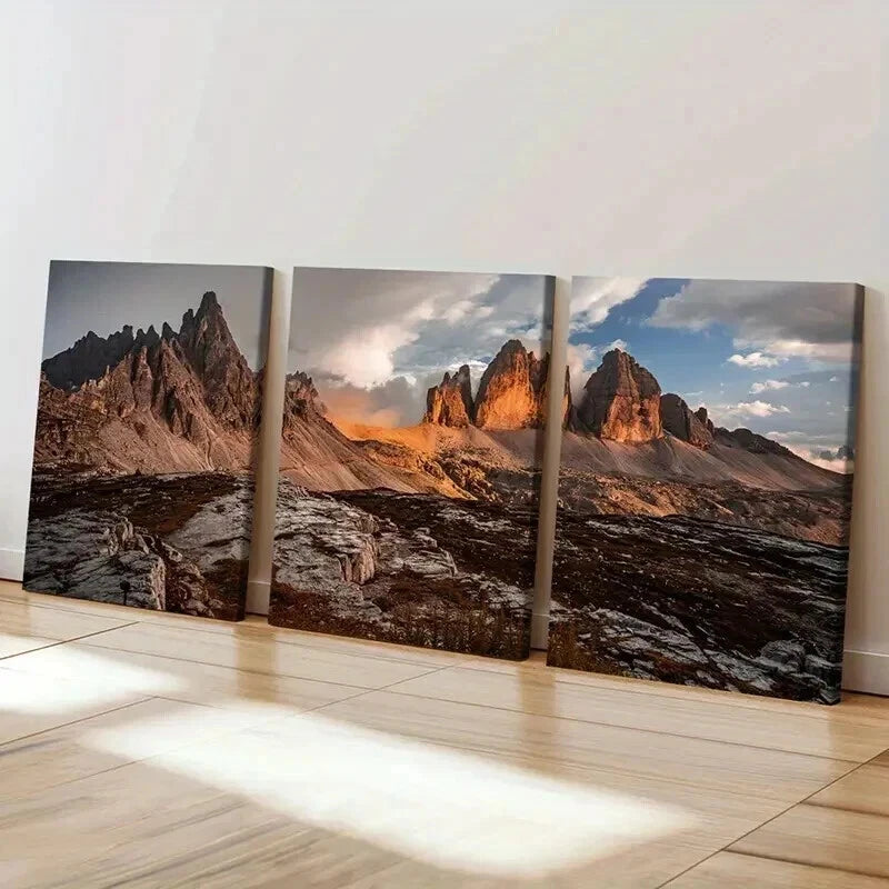 3pcs Sunset & Rocky Mountain Landscape Wall Art Set Canvas Framed 40x60cm - High Quality Print 100% Australian Made Wall Canvas Ready to Hang
