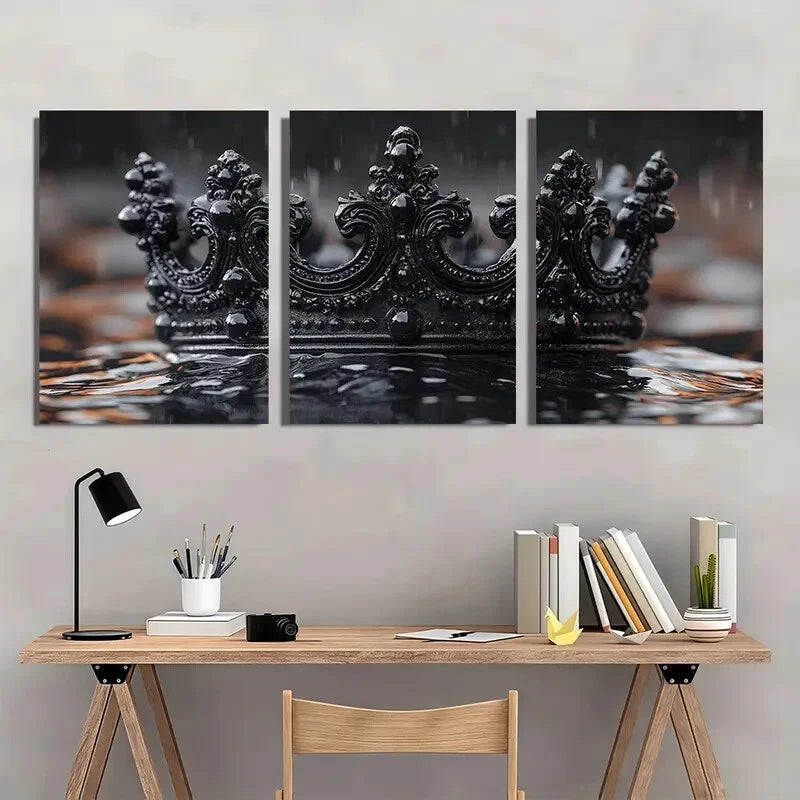 3pcs Black Queen Crown Halloween Metal Print Ready to Hang Art