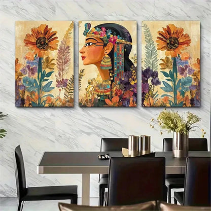 3pcs Vintage Egyptian Aesthetic Egypt Perfect Wall Art Set Canvas Framed 40x60cm - High Quality Print 100% Australian Made Wall Canvas Ready to Hang