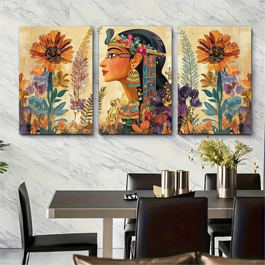 3pcs Vintage Egyptian Aesthetic Egypt Perfect Wall Art Set Canvas Framed 40x60cm - High Quality Print 100% Australian Made Wall Canvas Ready to Hang