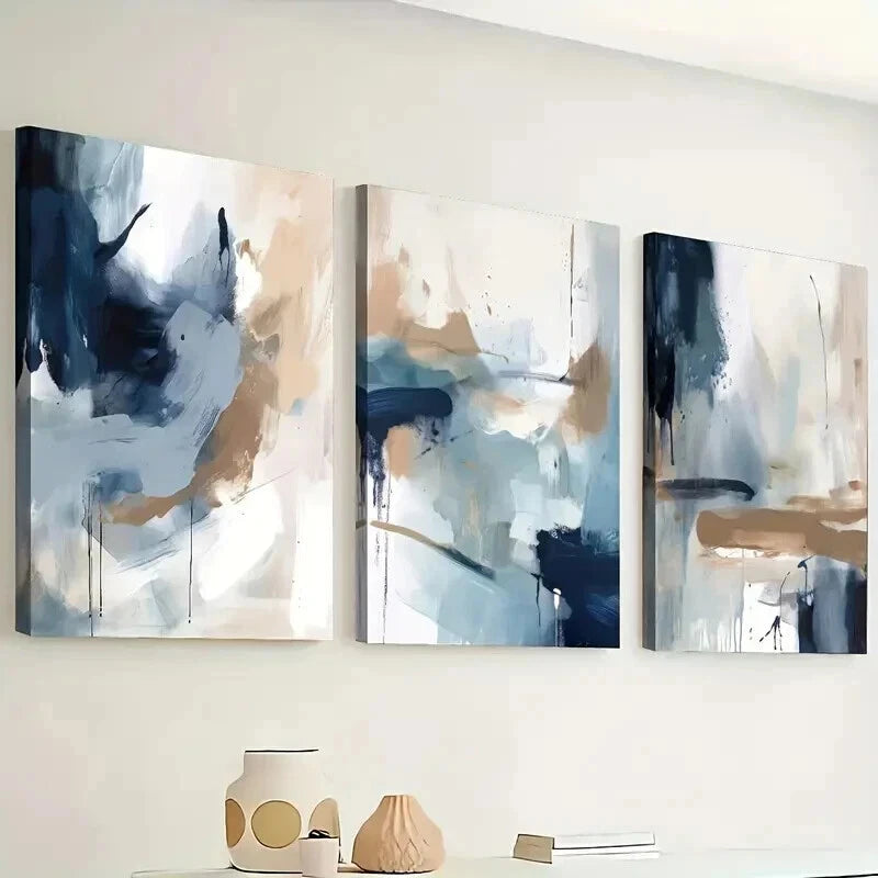 3pcs Navy Blue Abstract Geometric Wall Art Set Canvas Framed 40x60cm - High Quality Print 100% Australian Made Wall Canvas Ready to Hang