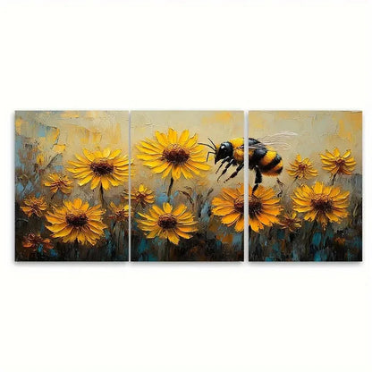 3pcs Daisy Painting Rudbeckia Art Bee Wildf Wall Art Set Canvas Framed 40x60cm - High Quality Print 100% Australian Made Wall Canvas Ready to Hang