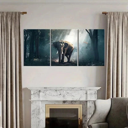 3pcs Elephant in Enchanted Forest Landscape Wall Art Set Canvas Framed 40x60cm - High Quality Print 100% Australian Made Wall Canvas Ready to Hang