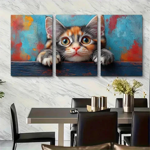 3pcs Adorable Tabby Cat Charming Wall Art Canvas Unframed – High Quality Print 100% Australian Made Wall Canvas