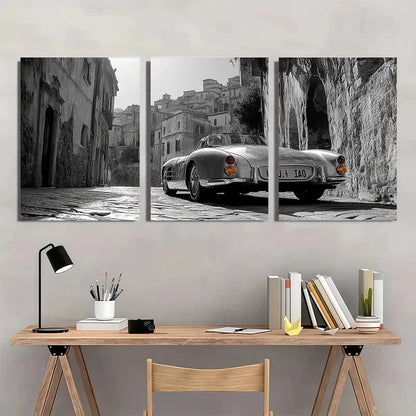 3pcs Retro Style Painting Black White Modern Metal Print Ready to Hang Art