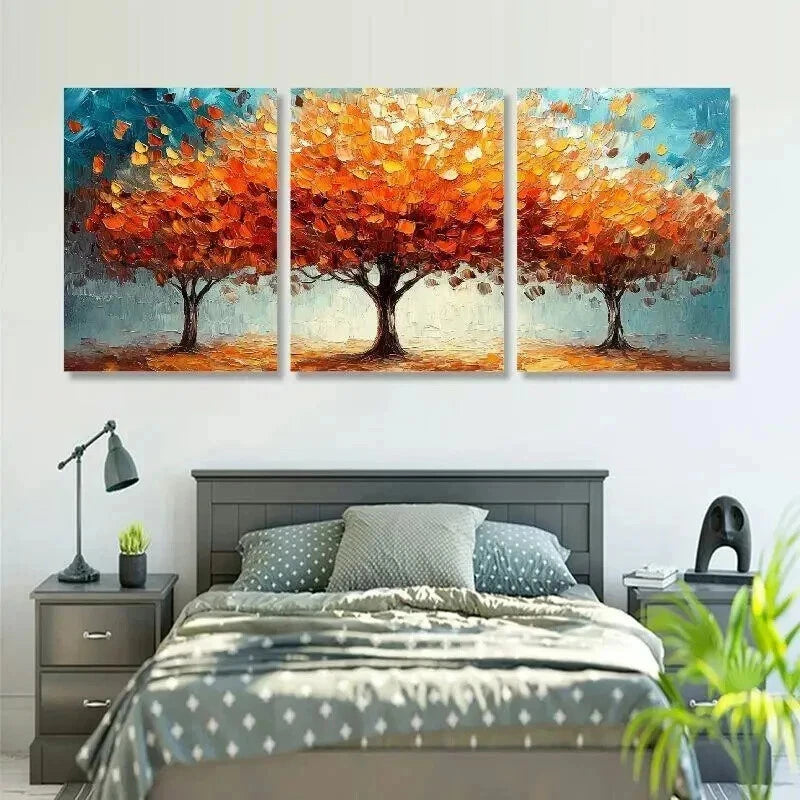 3pcs Twin Trees Vibrant Fall Leaves Design Wall Art Set Canvas Framed 40x60cm - High Quality Print 100% Australian Made Wall Canvas Ready to Hang