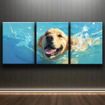 3pcs Colorful Swimming Puppy Blue Water Perfect Wall Art Set Canvas Unframed - High Quality Print 100% Australian Made Wall Canvas