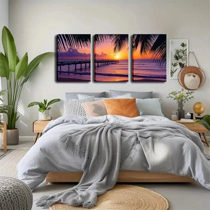 3pcs Coastal Beach Sunrise Oil Painting Wall Art Set Canvas Framed 40x60cm - High Quality Print 100% Australian Made Wall Canvas Ready to Hang