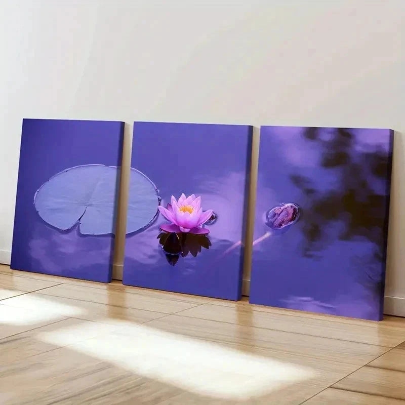 3pcs Pink Lotus Beautiful Flower Modern Wall Art Set Canvas Framed 40x60cm - High Quality Print 100% Australian Made Wall Canvas Ready to Hang