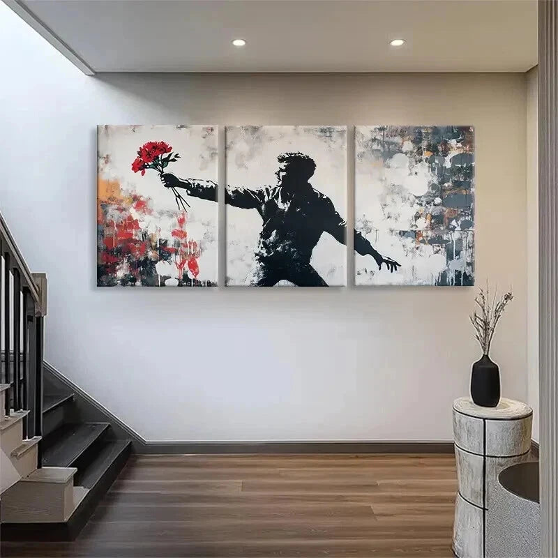 3pcs Vibrant Flower Throwing Urban Perfect Wall Art Set Canvas Framed 40x60cm - High Quality Print 100% Australian Made Wall Canvas Ready to Hang