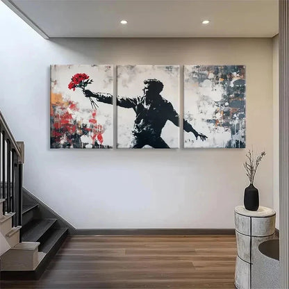 3pcs Vibrant Flower Throwing Urban Perfect Wall Art Set Canvas Framed 40x60cm - High Quality Print 100% Australian Made Wall Canvas Ready to Hang