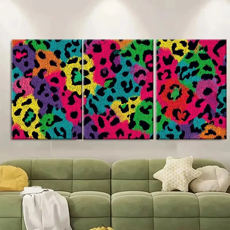 3pcs Dopamine Animal Print, Preppy Leopard Wall Art Set Canvas Framed 50x70cm - High Quality Print 100% Australian Made Wall Canvas Ready to Hang
