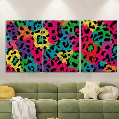 3pcs Dopamine Animal Print, Preppy Leopard Wall Art Set Canvas Framed 50x70cm - High Quality Print 100% Australian Made Wall Canvas Ready to Hang