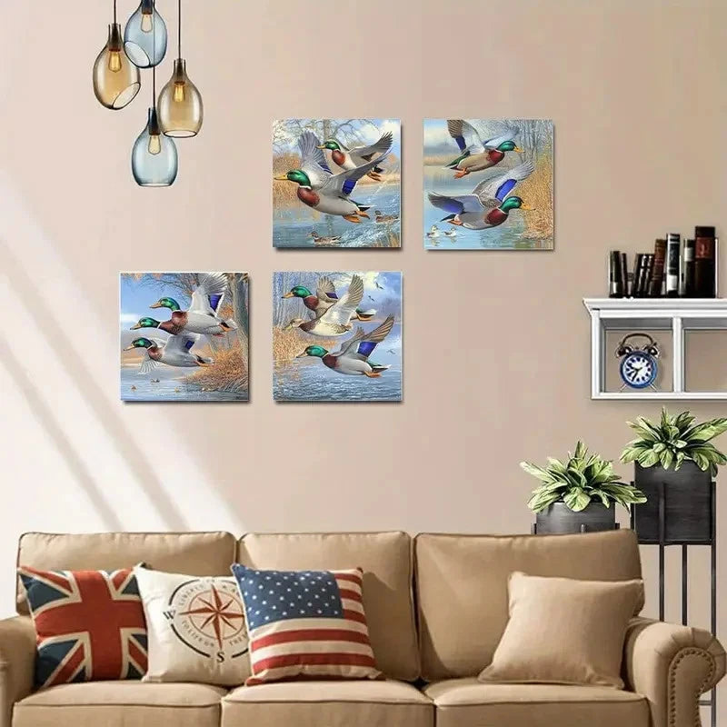 4pcs DuckCouple Farm Wildlife Animal Wall Art Canvas Framed
