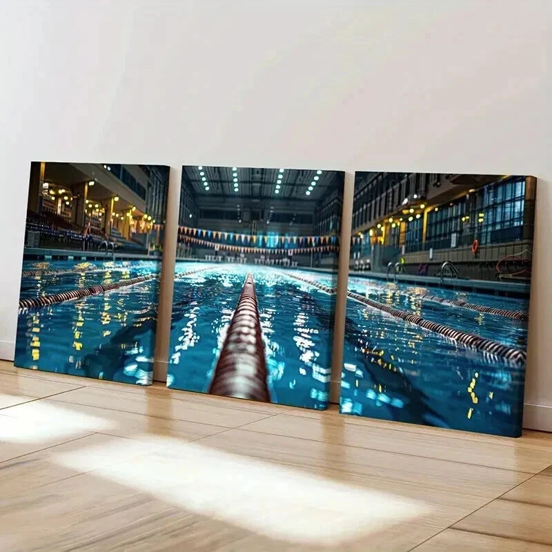 3pcs Indoor Swimming Pool Architecture Wall Art Set Canvas Framed 40x60cm - High Quality Print 100% Australian Made Wall Canvas Ready to Hang