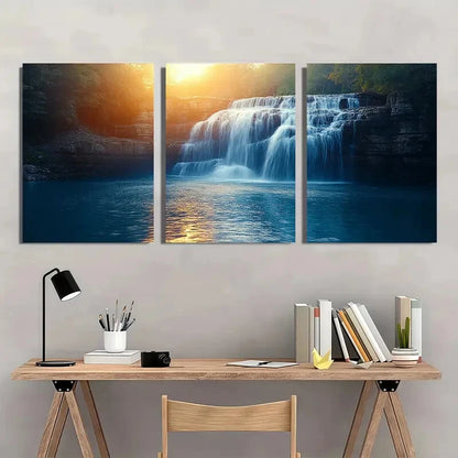 3pcs Waterfall Art Nature Art Prints Metal Print Ready to Hang Art