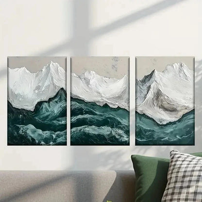 3pcs Snowy Mountains and Green Water Wall Art Set Canvas Framed 40x60cm - High Quality Print 100% Australian Made Wall Canvas Ready to Hang